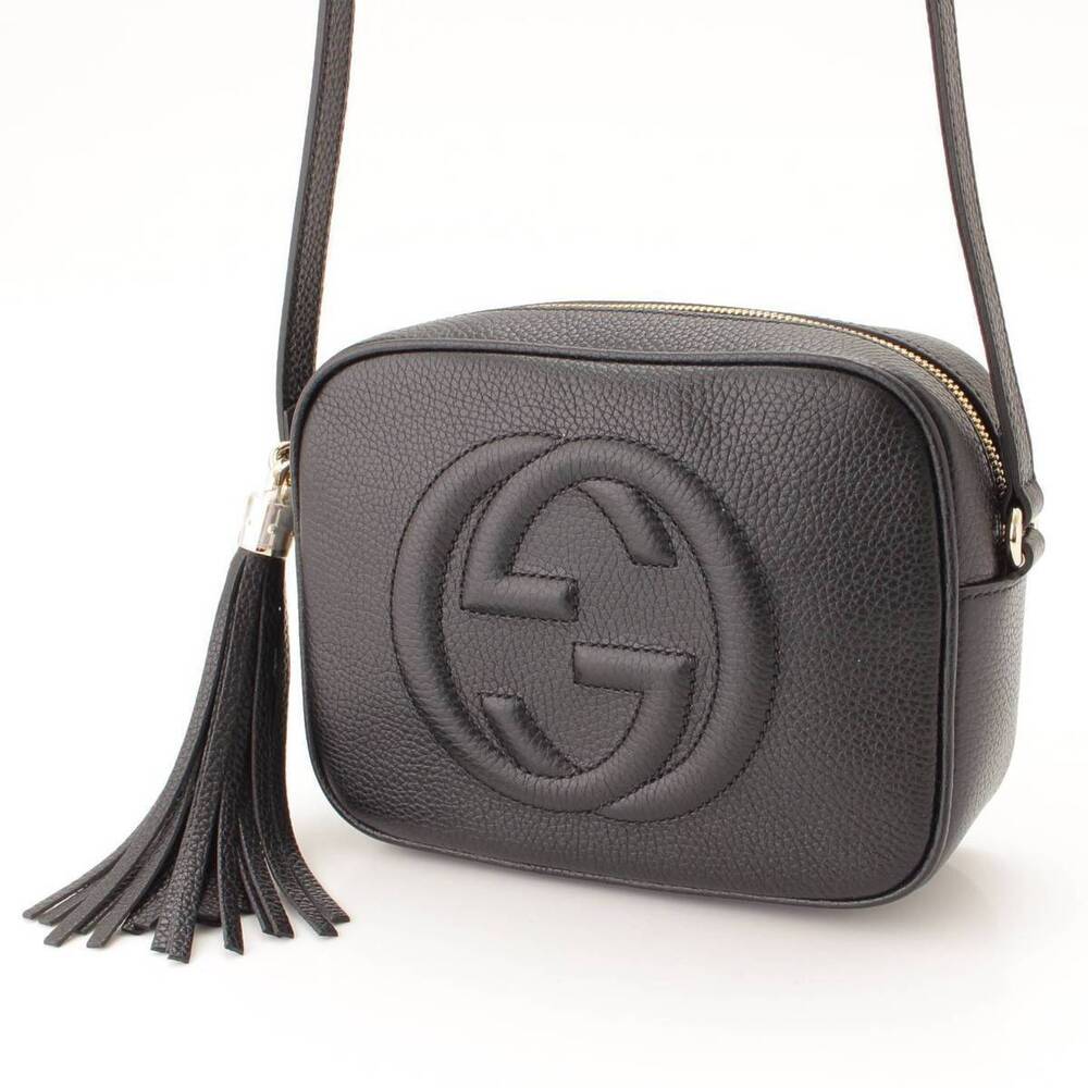 Gucci Tassel Interlocking Disco Soho Leather GG Pebbled Crossbody Black Bag